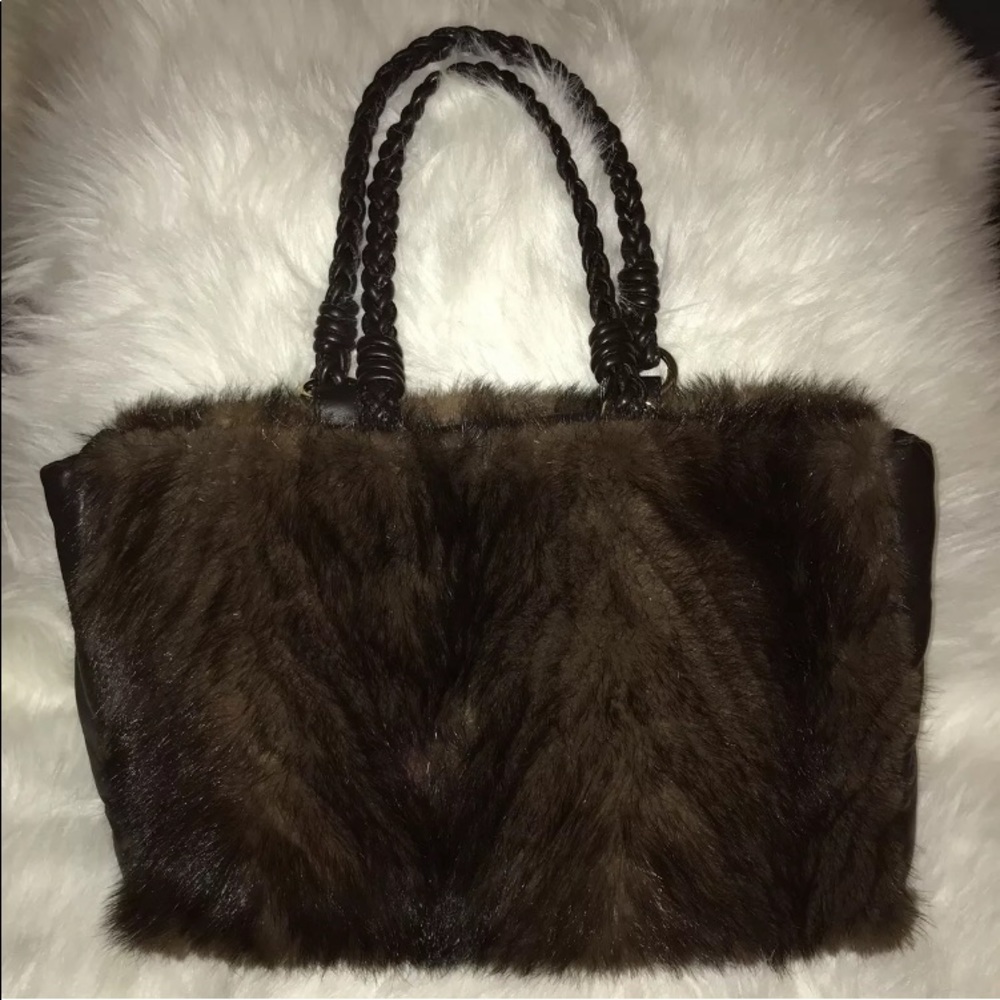 Brown Mink Fur leather Tote Designer Paolo Masi